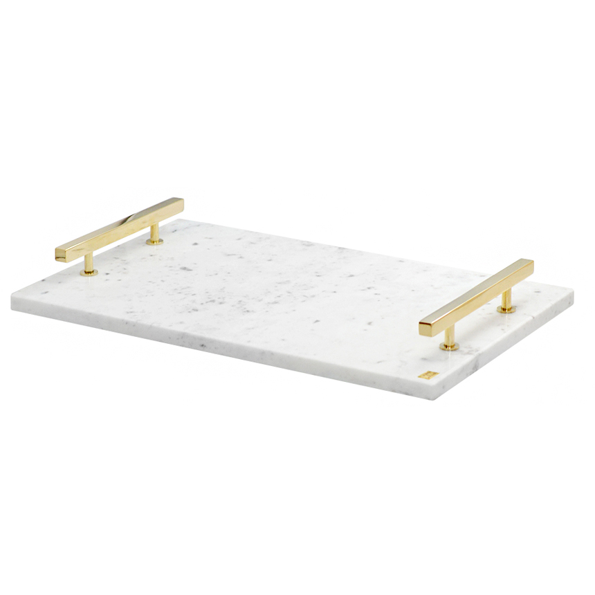 Details about   12-Inch White Marble Stone Serving Tray with Vintage Brass Metal Handles 
